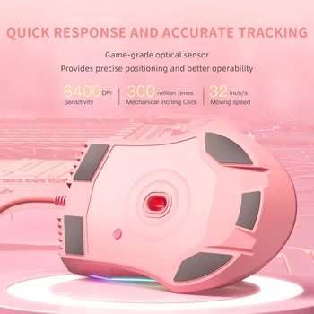 Onikuma CW905 Ružová Absolvoval Farieb RGB Káblové Gaming Mouse USB Hra Myší 7 Tlačidlá Dizajn Dýchanie LED Farby pre PC Gamer