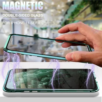 360 Magnetické Adsorpcie Kovové puzdro Pre iPhone XS Max X XR 12Mini 7 8 6s Plus SE 2020 13 12 11Pro Obojstranné Sklo Magnet Kryt