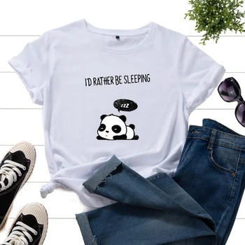 Ženské Letné Módy Krátky Rukáv T-shirt Panda List Tlač Ženy Bežné Streetwear Dámy Pravidelné Denné Voľné O-Neck Tee Topy
