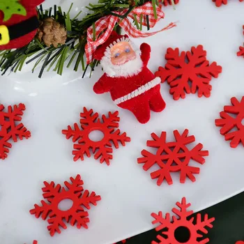 50Pcs Vianočné Drevené snehové Vločky Červená Biela Vločka Prívesky Vianočné Drevené Ozdoby Na Nový Rok Xmas Party Dekor Remeslá
