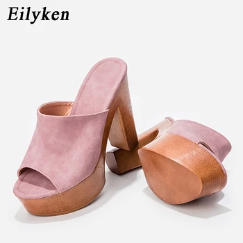 Eilyken Fashion Wood grain Vysoké Podpätky Ženy, Papuče Lete Rímsky Gladiátor Típat Prst Platformu Bežné Dámy Topánky Sandále