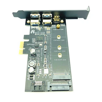 USB 3.0, PCI Express Stúpačky Karta Dual Port USB3.0 + 1 Port USB 3.1 Typ-C + M. 2 NGFF Adaptér M2 SATA SSD B Tlačidlo PCI-E Radič