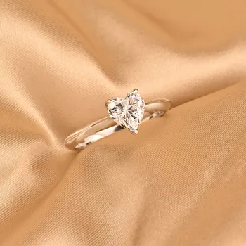 Newshe Pevné 925 Sterling Silver Romantické Srdce Tvar AAAAA CZ Svadobné Zásnubný Prsteň Pre Ženy Minimalistický Šperky BR1198