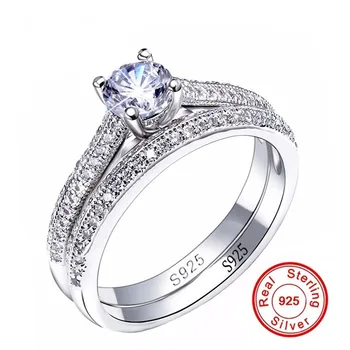 Luxusné Žena Biele Svadobné Svadobné Prsteň Módne 925 Silver Šperky Sľub CZ Kameň Zásnubné Prstene Pre Ženy