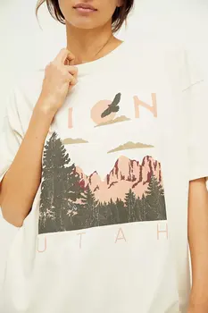 2021 Ženy Lete Vintage Prírodné Scenérie Print T Shirt Ležérny Top Tričká Krátky Rukáv O Krk Žena Harajuku Dámy T-Shirt