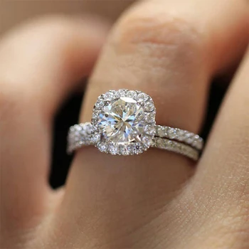Luxusné Crystal Zapojenie snubný Prsteň pre Ženy AAA Bielymi Zirkónmi Striebornú Farbu Dvojitého Krúžok Svadobné Trend Ženské Šperky