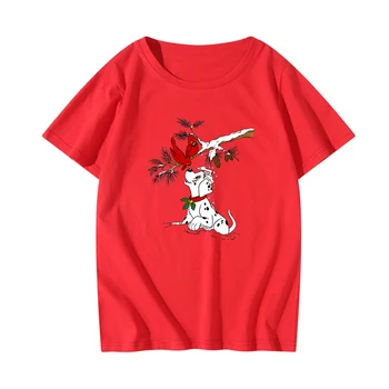 Dámske Tričko VIANOCE Disney 101 Dalmatians a Biard Karikatúra Tlače Dámske Oblečenie Veselé Vianoce Ležérne Módne Tričko