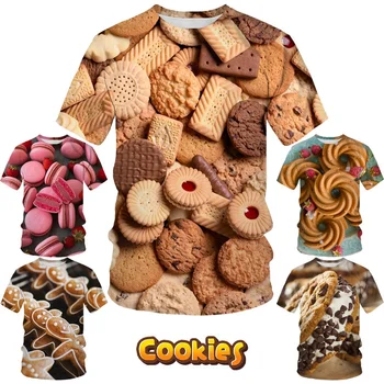 Zábavné Jedlo T-shirt 3D Tlač Mužov Cookie Okrúhlym Výstrihom, Krátky Rukáv Macaron Stebėtų Bežné Pohode Topy