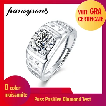 PANSYSEN Luxusné 925 Sterling Silver 2ct Okrúhly Rez Moissanite Zásnubný Prsteň Mužov Snubné prstene Diamantové Prstene Jemné Šperky