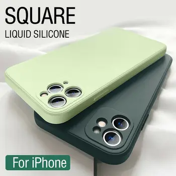 Luxusné originálne námestie tekutý silikónový telefón puzdro pre iPhone 13 12 11 Pro Max Mini X XR XS Max 7 8 6s Plus Shockproof Mäkké Prípade