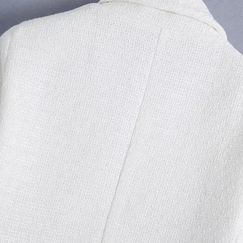 Blazer2021 jar nové dámske dlhé rukávy malé vôňa vrecku odznak vyšívané bielymi tweed textúra malé sako ženy