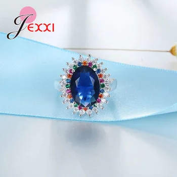 Vysoká Kvalita 925 Sterling Silver Ring Princezná Modré Crystal snubný Prsteň Značky Šperky pre Elegantné Ženy