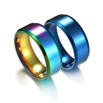 Letdiffery Jednoduché 8 mm z Nehrdzavejúcej Ocele Ženy Muži Rainbow Krúžky Modré Multi-Farby, Svadobné Prstene