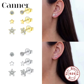 Canner 3pc/Set Náušníc Pre Ženy 925 Sterling Silver Pendientes Kolo Star Diamond Zirkón Piercing Stud Earings Jemné Šperky W5