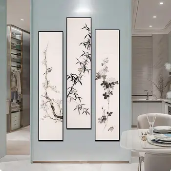 Nový Čínsky Štýl Plátno Plagát Atrament Slivka Bamboo Orchid Chryzantéma Maľovanie Tlač Wall Art Obrázky Pre Obývacia Izba Domova
