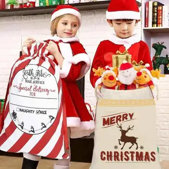 Veľký Vianočný Darček Taška Vianočné Darčeky, Dekorácie Santa Claus Prispôsobiť Bavlna Plátno Candy Skladovanie Šnúrkou Tašky 50x70cm