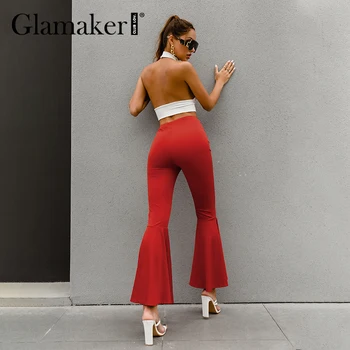 Glamaker Sexy Vysoký pás červená bodycon obličkového nohavice Ženy elegantné office nosenie autum módne nohavice Strany bežné nohavice 2021 nové
