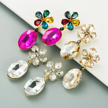 Nové Farebné Crystal Kvet Visieť Náušnice Pre Ženy, Dievčatá Ročník Elegantné Luxusné Drahokamu Drop Svadobné Náušnice Šperky