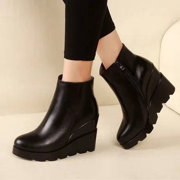 2022 jeseň zima mäkké kožené platformu vysoké podpätky dievča kliny členková obuv obuv pre ženy, móda, topánky ženy Veľkosť 34-40