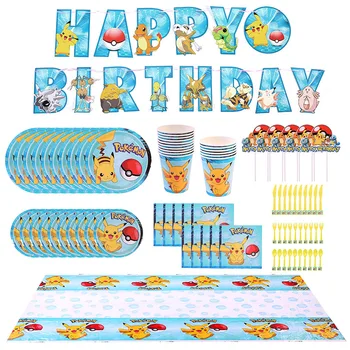 Pokémon Pikachu Chlapec narodeninovej party dodávky Jednorázový riad obrus Papier pohár doska balón dieťa Kúpať Dekorácie nastaviť