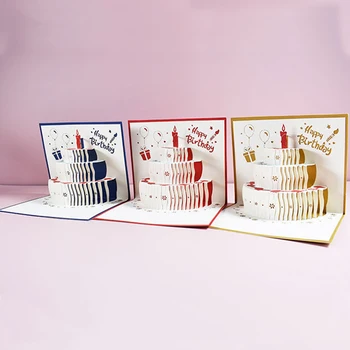 3D Pop-Up Karty Narodeninovú tortu Karty pre Deti, Manželka, Manžel Narodeniny Tortu Pozdrav Karty, Pohľadnice Darčeky Karty