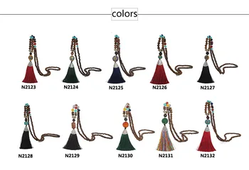 Etnické drevené korálky ručné sveter reťazec dlhý strapec náhrdelník s príveskom, šperky pre ženy, veľkoobchod