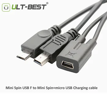 ULT-Najlepšie Mini USB 5Pin Žena na mini usb 5pin muž + micro USB muž Y Splitter 1 až 2 Converter Nabíjacieho Kábla 30 CM