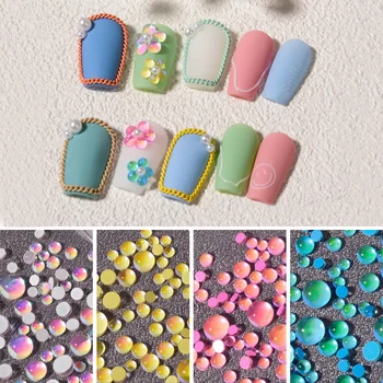 Zmiešané Veľkosť Candy Farby Morská víla Kolo Sklo Krištáľové Perly AB 3D Nail Art, Kamienky DIY Flatback Akryl Kamene, Dekorácie