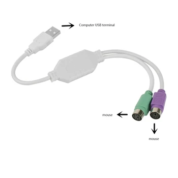 2-v-1, Klávesnica PS/2 Myš, USB Prevodník USB Kábel Adaptéra Splitter Converter Konektor Kábel