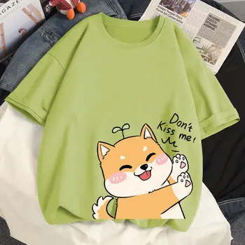 Bavlna Lete Nadrozmerné T-shirts Harajuku Anime Kawaii Shiba Inu Tlač Ulzzang Voľné Krátke Rukávy Wild T Košele Ženy Topy