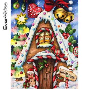 Evershine Diamond Maľovanie Domu Krajiny Cross Stitch Mozaiky 5D Diamond Výšivky, Vianočné Drahokamu Umenie Zimné Domova