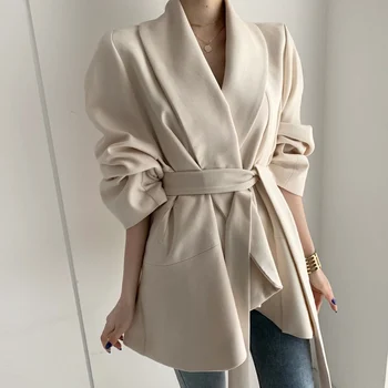 Elegantný Oblek, Sako Bunda pre Ženy 2021 Elegantné Zimné Oblečenie Žien Office Lady Cardiagn Kabát Pás Jeseň Pevné Cardigan Outwear