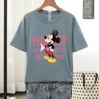 Disney Anime Mickey Mouse T Shirt Ženy O-krku Krátky Rukáv Bežné Nadrozmerné T Shirt Ladies kórejský Fashio T Shirt Femme Y2K Topy