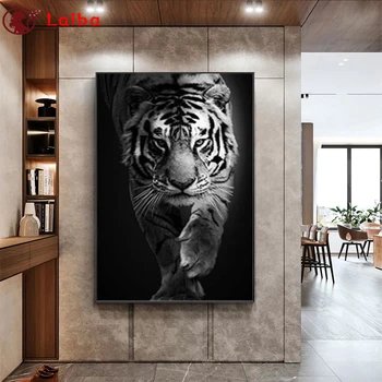 2021 kolo Diamond Maľovanie Čiernej a bielej zvierat umenie, tiger Plné námestie Drahokamu Obrazu Diamond mozaiková Výzdoba